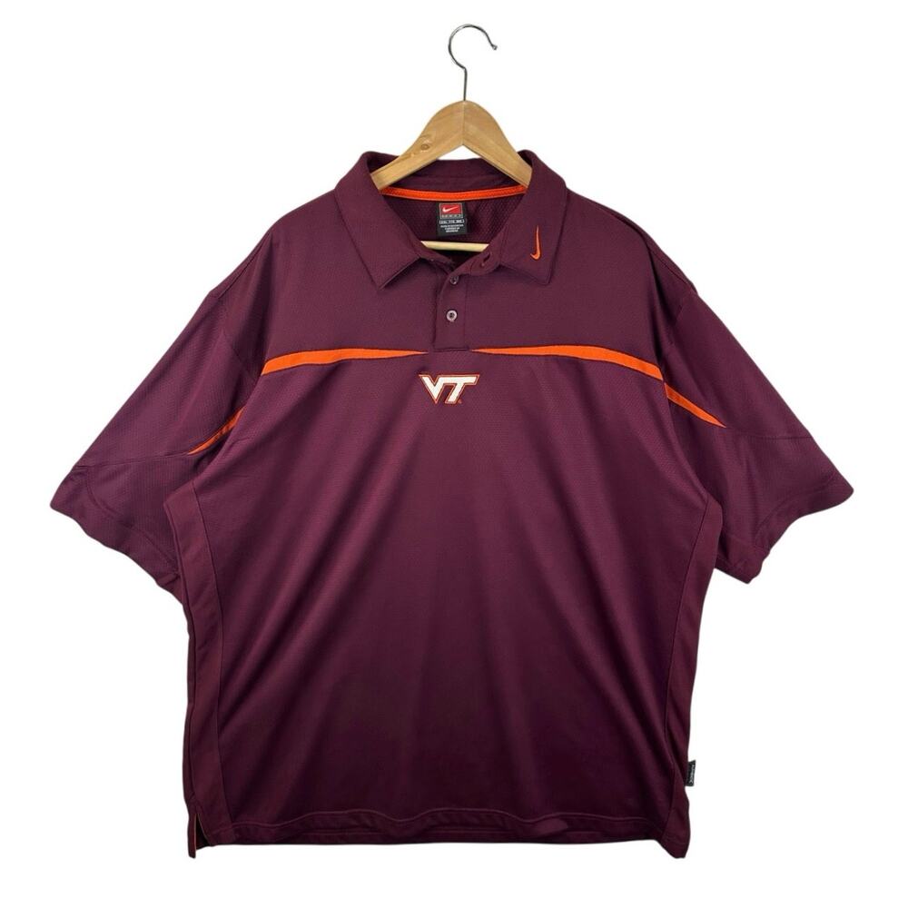 Nike Team Virginia Tech Polo Shirt Maroon VT Embroidery Size XXL